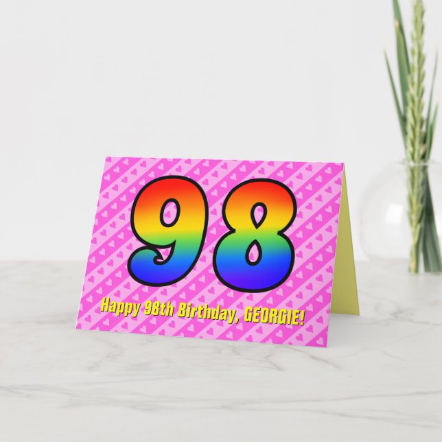 Carte Amusants Pink Stripes, Coeurs, Arc-en-ciel # 98e a (Devant)