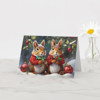 Carte Amusement festif avec de mignons écureuils de Noël