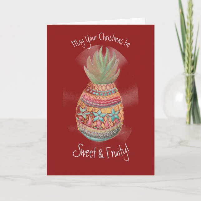 Carte ananas de Noël en rouge foncé (Devant)