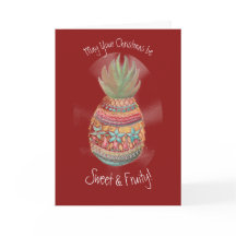 Carte ananas de Noël en rouge foncé