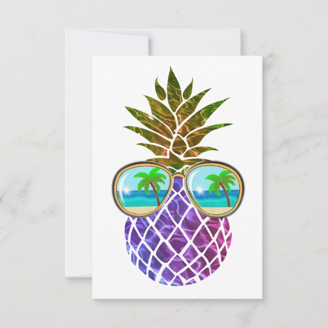 Carte Ananas tropical drôle avec lunettes de soleil (Devant)
