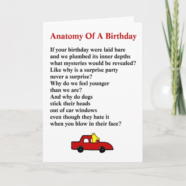 Carte Anatomie d'un anniversaire - un poème original (Devant)