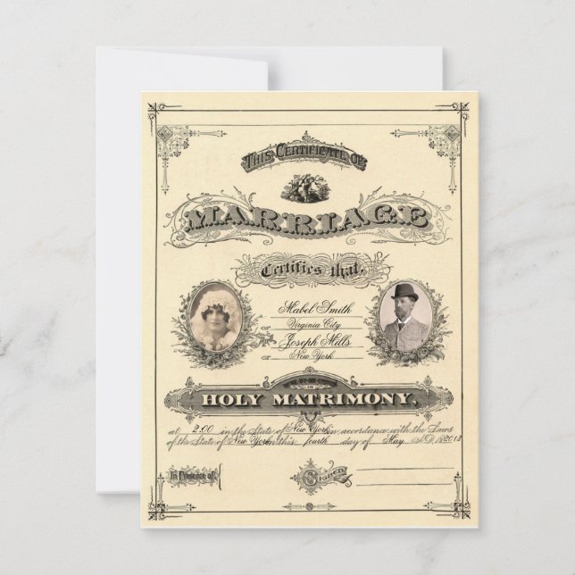 Carte Ancien Certificat de Mariage (Devant)