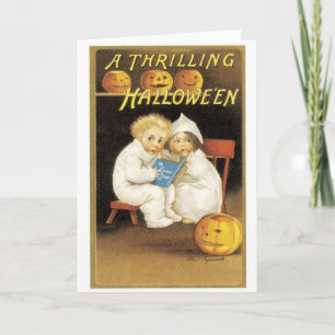 Carte Ancien Halloween, garçon & fille