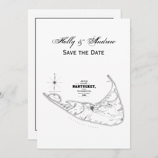 Carte ancienne de l'île de Nantucket MA Noir (Devant / Derrière)