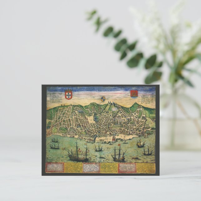 Carte ancienne de Lisbonne, Portugal par Braun/Hog (Debout devant)