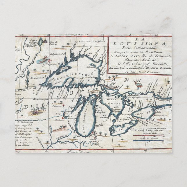 Carte ancienne des Grands Lacs, 17e siècle (Devant)