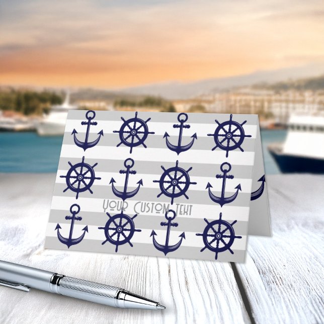 Carte Ancre Bleue Marine Roue De Bateau Rayé De Gris Thè (Créateur téléchargé)