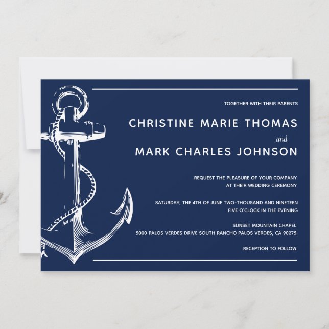 Carte Ancre de navire blanc marine (Devant)