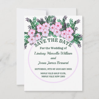 Carte Anémone rose Végétal Floral Enregistrer la date