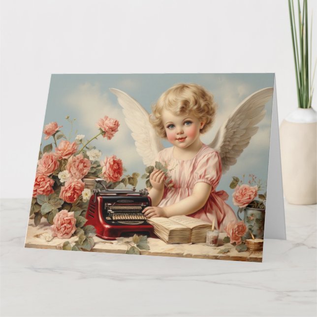 Carte Ange Cupidon écrit une lettre d'amour (Devant)