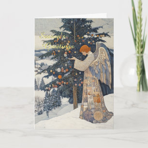 Carte Ange dans un paysage enneigé Noël