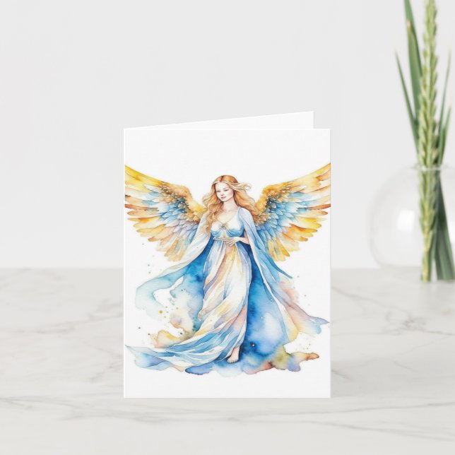 Carte Ange de Noël A - Aquarelles et stylo (Devant)