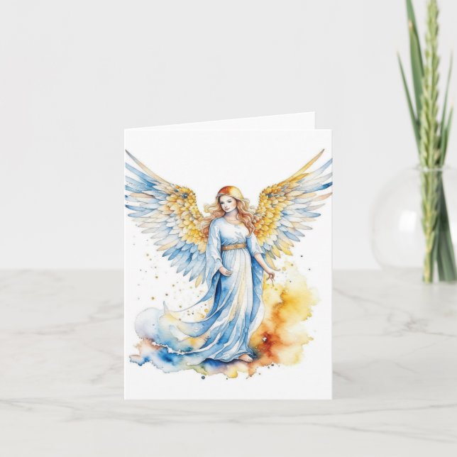 Carte Ange de Noël D - Aquarelles et stylo (Devant)