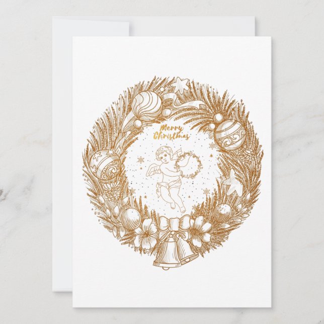 Carte Ange de Noël d'or-couronne-Joyeux Noël (Devant)