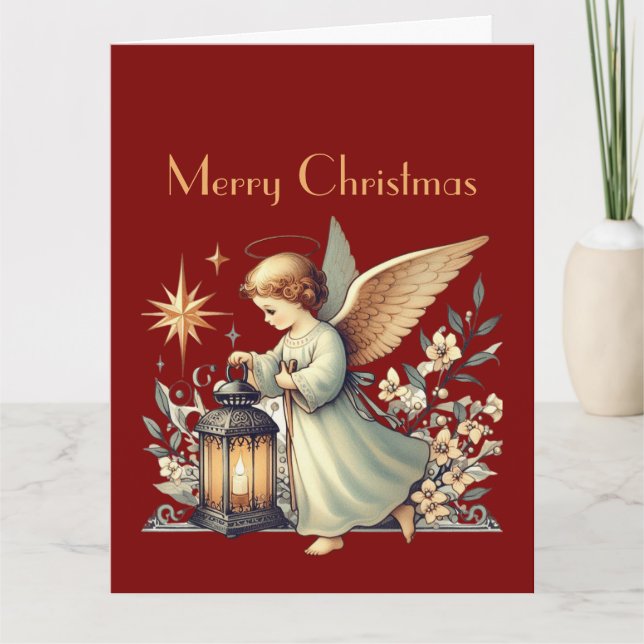 Carte Ange de Noël et lanterne (Devant)