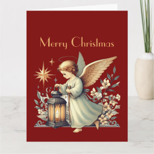Carte Ange de Noël et lanterne