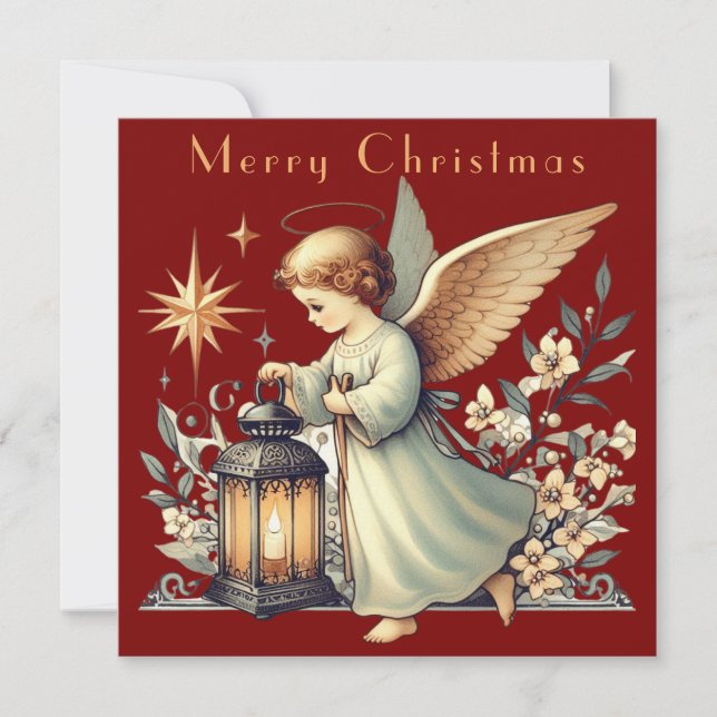 Carte Ange de Noël et lanterne (Devant)