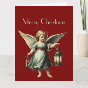 Carte Ange de Noël et lanterne vintage