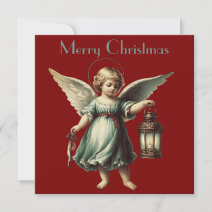 Carte  Ange de Noël et lanterne vintage