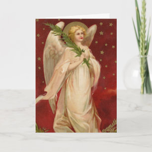 Carte Ange de Noël victorien de l'or rouge