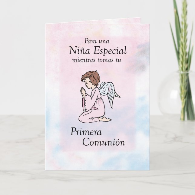 Carte Ange de prière de communion de fille premier, (Devant)