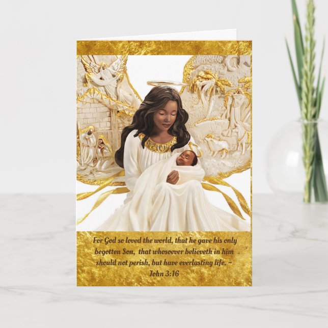 Carte Ange et Saint-enfant afro-américain Noël (Devant)
