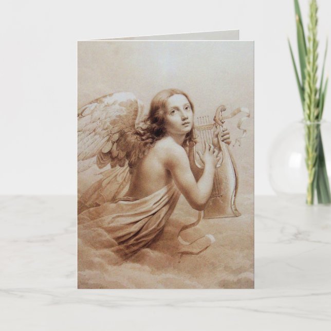 CARTE ANGE JOUE LA LYRE SUR LES NUAGES (Devant)