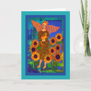 Carte Angel avec chat Tabby Orange et tournesol
