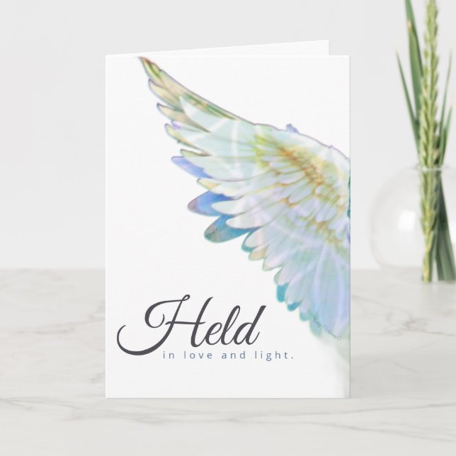 Carte Angel Blue Wing – Held In Love & Light (Devant)