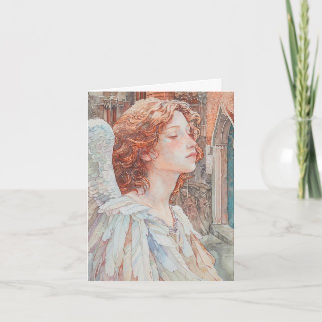 Carte Angel dans les aquarelles de beige, bleu et orange (Devant)