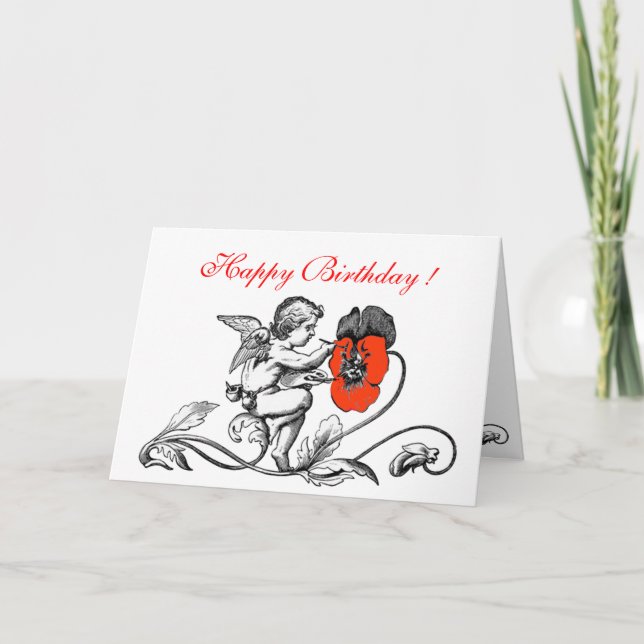 CARTE ANGEL PEINTURE D'UNE FLEURS ROUGE ANNIVERSAIRE (Devant)