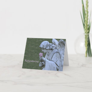 CARTE "ANGEL STATUE KNEELING, HOLDING PINK ROSE / REMEMB
