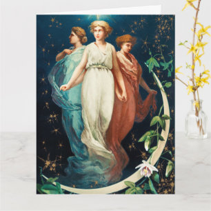 Carte Anges de Noël, étoiles, femmes, fête de la lune