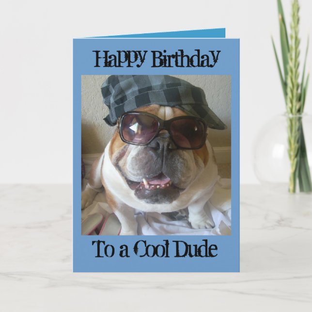 Carte Anglais Bulldog Birthday Card, Cool Dude (Devant)