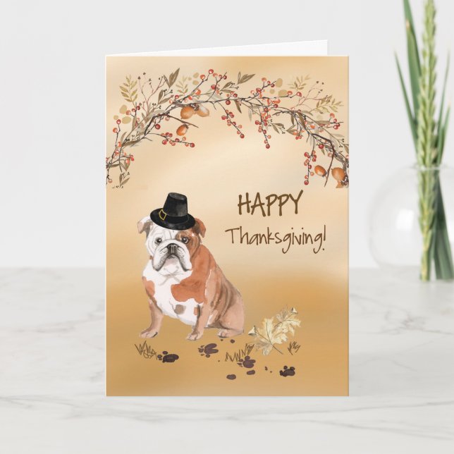 Carte Anglais Bulldog Funny Pèlerin Casquette Thanksgivi (Devant)