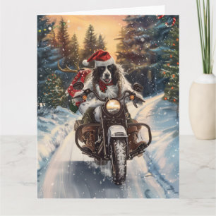 Carte Anglais Setter Chien équitation Moto Noël