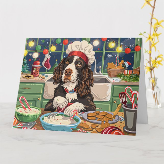 Carte Anglais Springer Spaniel Gastronomie : Festif (Fleur jaune)