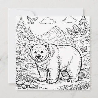 Carte Animal Bear Black White Coloring Page