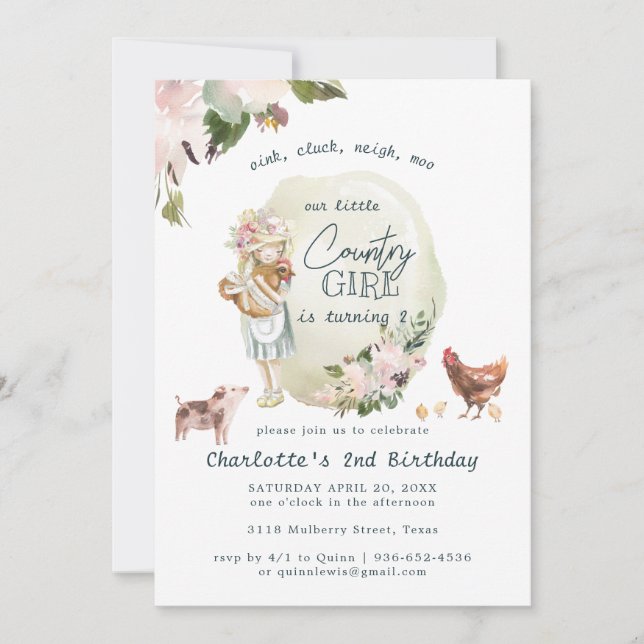 Carte Animal de ferme Pays Chic fête d'anniversaire (Devant)