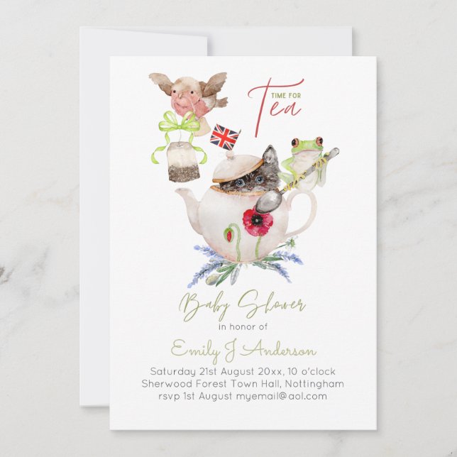 Carte Animal Magic Tea Party Baby shower Incl. Enveloppe (Devant)