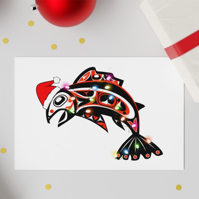 Carte Animal spirituel saumon Haida avec lumières de Noë (Créateur téléchargé)