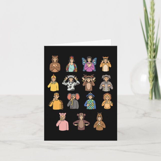 Carte Animaux ASL Gesture mains Sourdes Perte auditive A (Devant)
