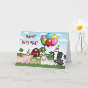 Carte Animaux De Ferme Ballons D'Anniversaire Et Baryard