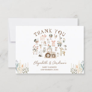 Carte Animaux de ferme Barnyard Baby shower Merci