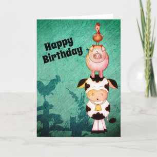 Carte Animaux de ferme mignons Vache, cochons et coqs An
