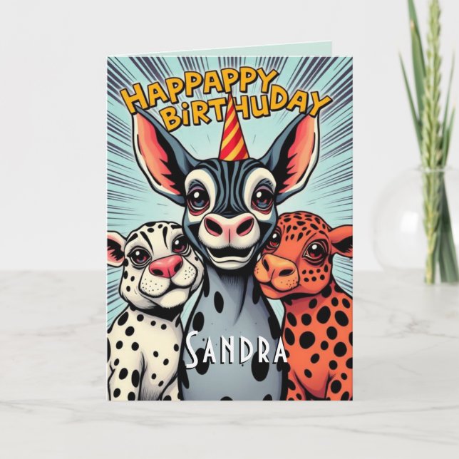 Carte Animaux De Fête Drôle Mignonne Joyeux Anniversaire (Devant)