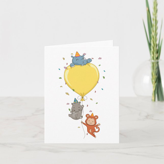 Carte Animaux De Fête Tenant Un Ballons (Créateur téléchargé)