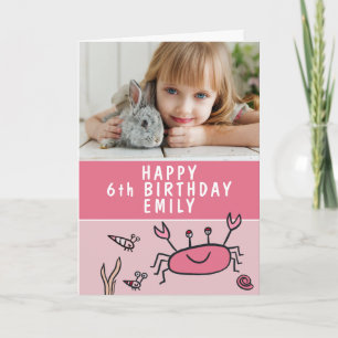 Carte Animaux de la mer rose Crabe Coquille fille Annive