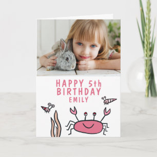 Carte Animaux de la mer rose Crabe Coquille fille Annive